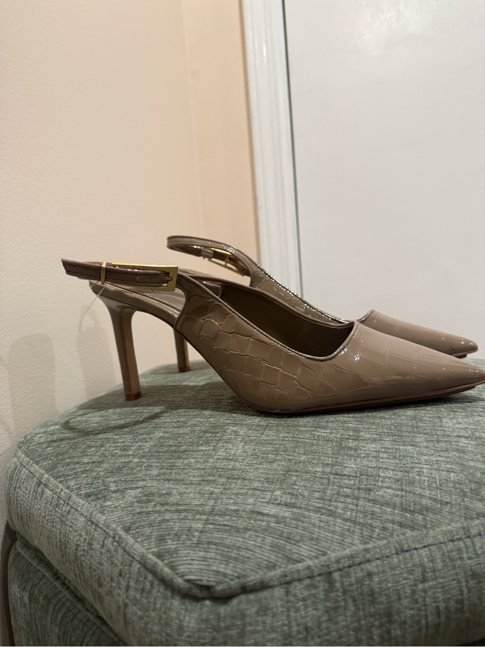 Vince Camuto Taupe Croc-Effect Pointed Slingback Pumps - Picture 2 of 6